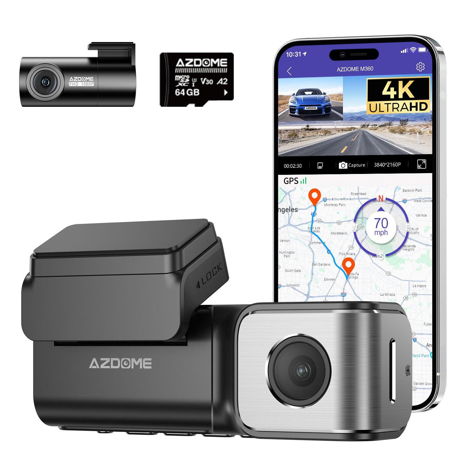 <tc>AZDome M360 2CH 4K Wifi GPS 64gb dashcam</tc>