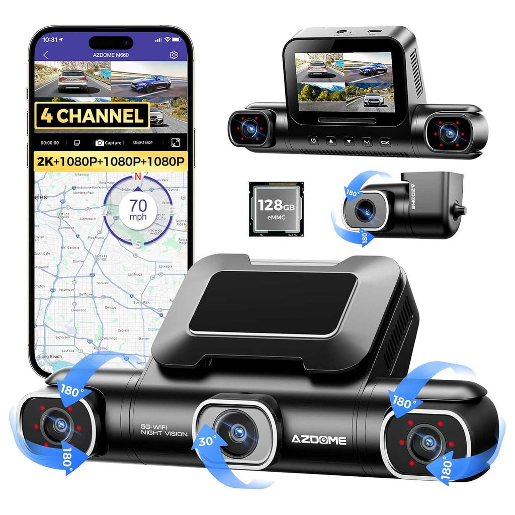 AZDome M660 4CH 128gb 2K Wifi GPS dashcam de 360 grados