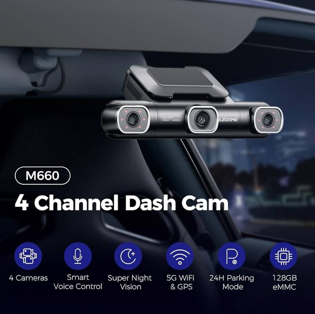 AZDome M660 4CH 128gb 2K Wifi GPS dashcam de 360 grados
