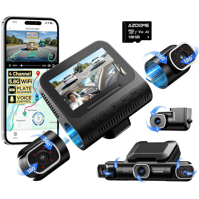 <tc>AZDome</tc> M660 Max 4 canales, 128 GB, 4K, <tc>Wifi</tc> GPS, 360 grados <tc>dashcam</tc>