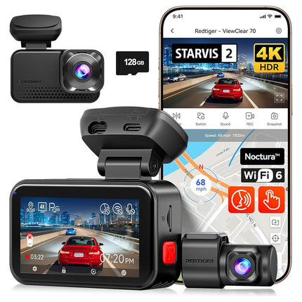 Redtiger ViewClear 70 4K Touch Wifi GPS 2CH 128gb dashcam