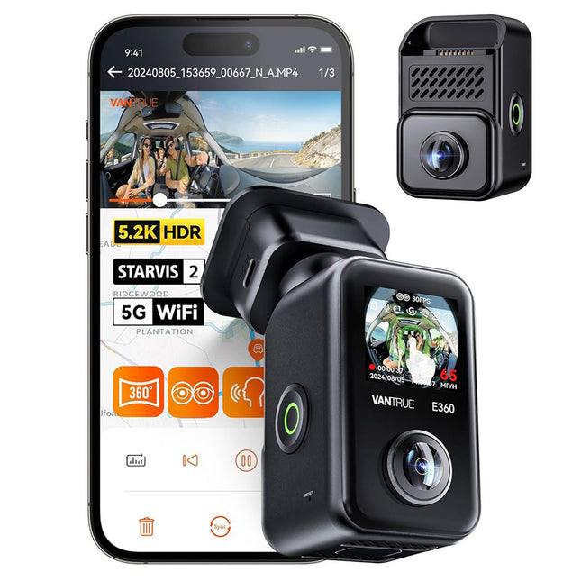 Vantrue E360 Cloud 5K 2CH Wifi GPS dashcam 360 grados