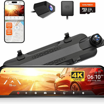 Wolfbox G930 4K GPS 64gb Mirror dashcam