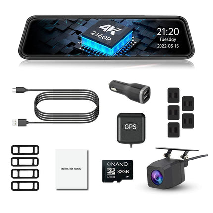 Nanocam T55 4K 2CH Wifi GPS 32gb dashcam retrovisor interior