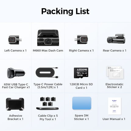 <tc>AZDome</tc> M660 Max 4 canales, 128 GB, 4K, <tc>Wifi</tc> GPS, 360 grados <tc>dashcam</tc>